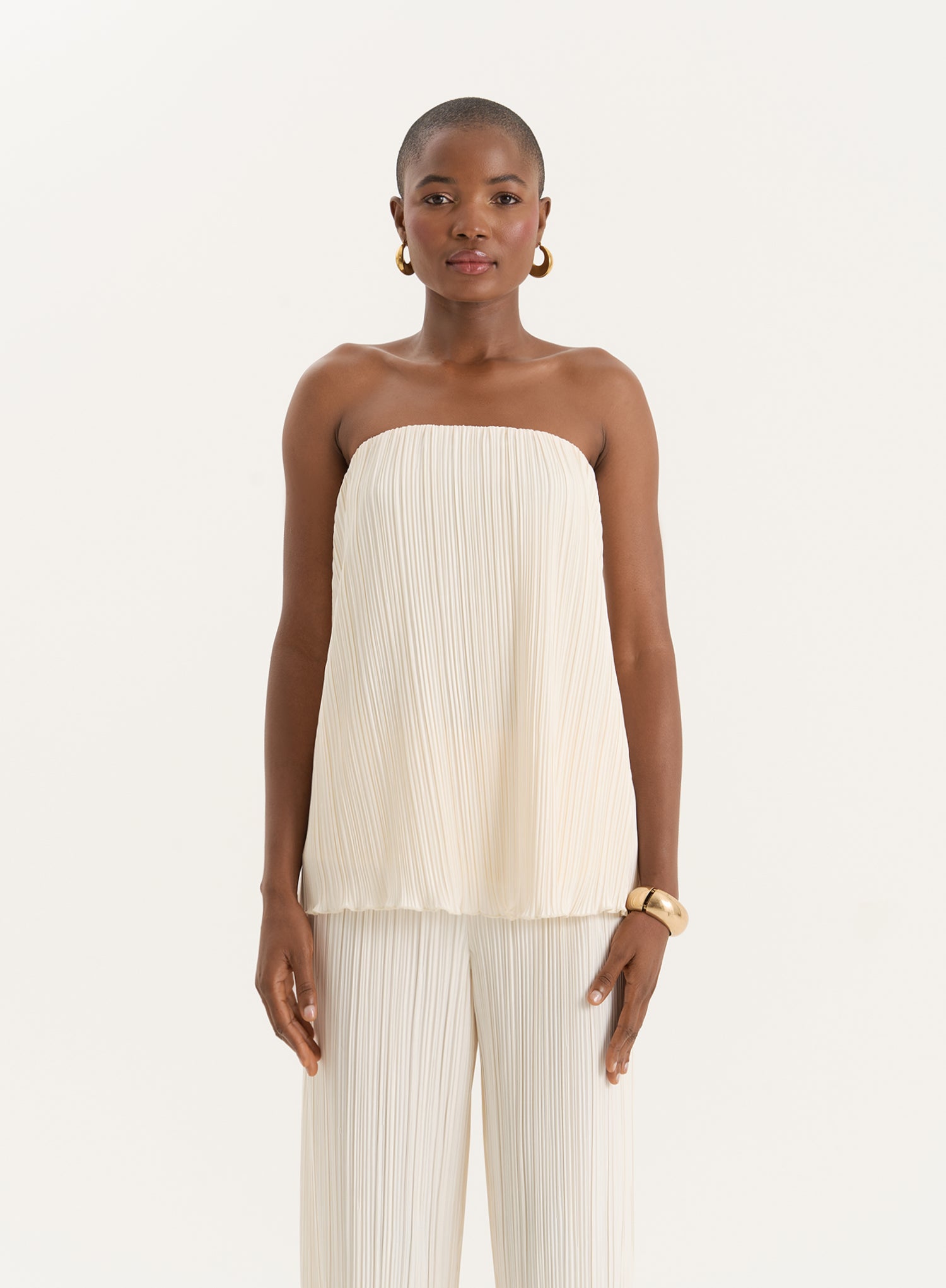 Cream Plisse Bandeau Top